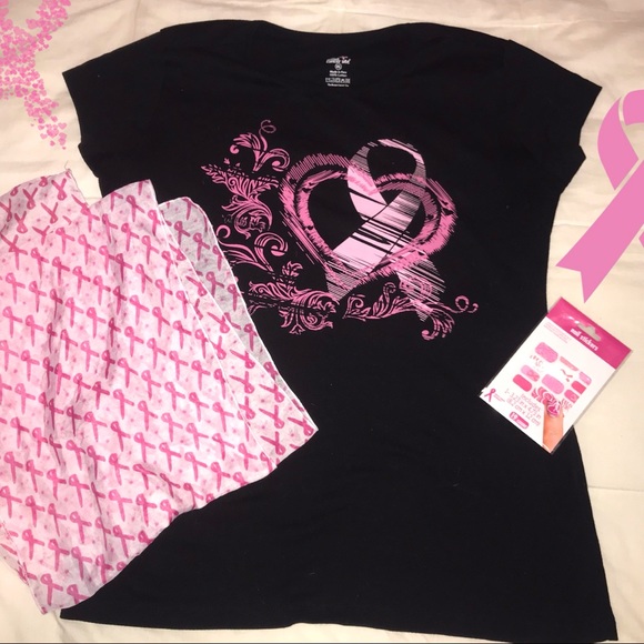 Breast Cancer Ribbon shirt, scarf, and nails - Picture 1 of 5